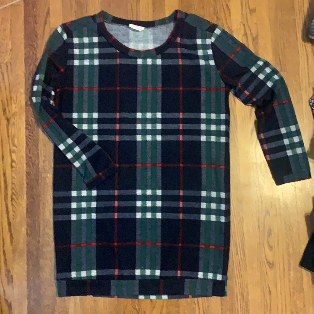 Navy white red and green plaid dress